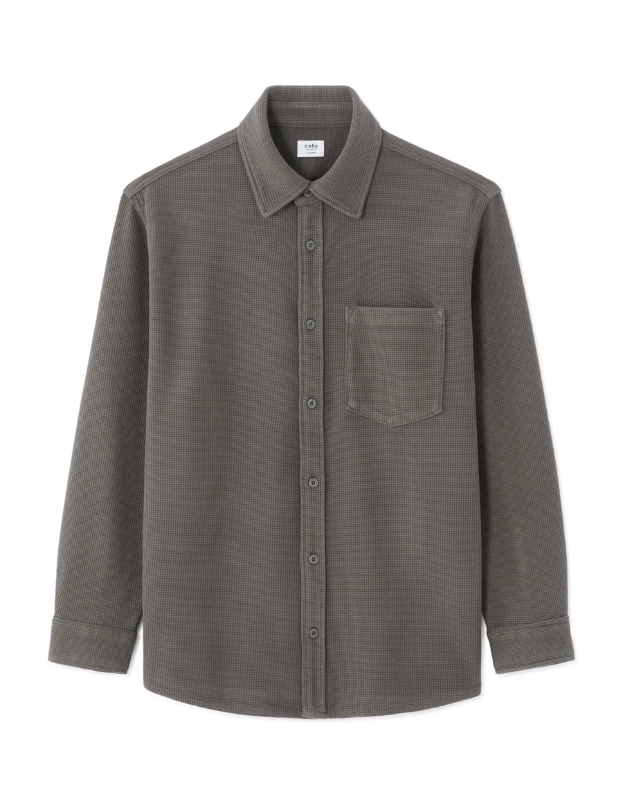 Oversized Fit Cotton Blend Spread Collar Shirt - Khaki