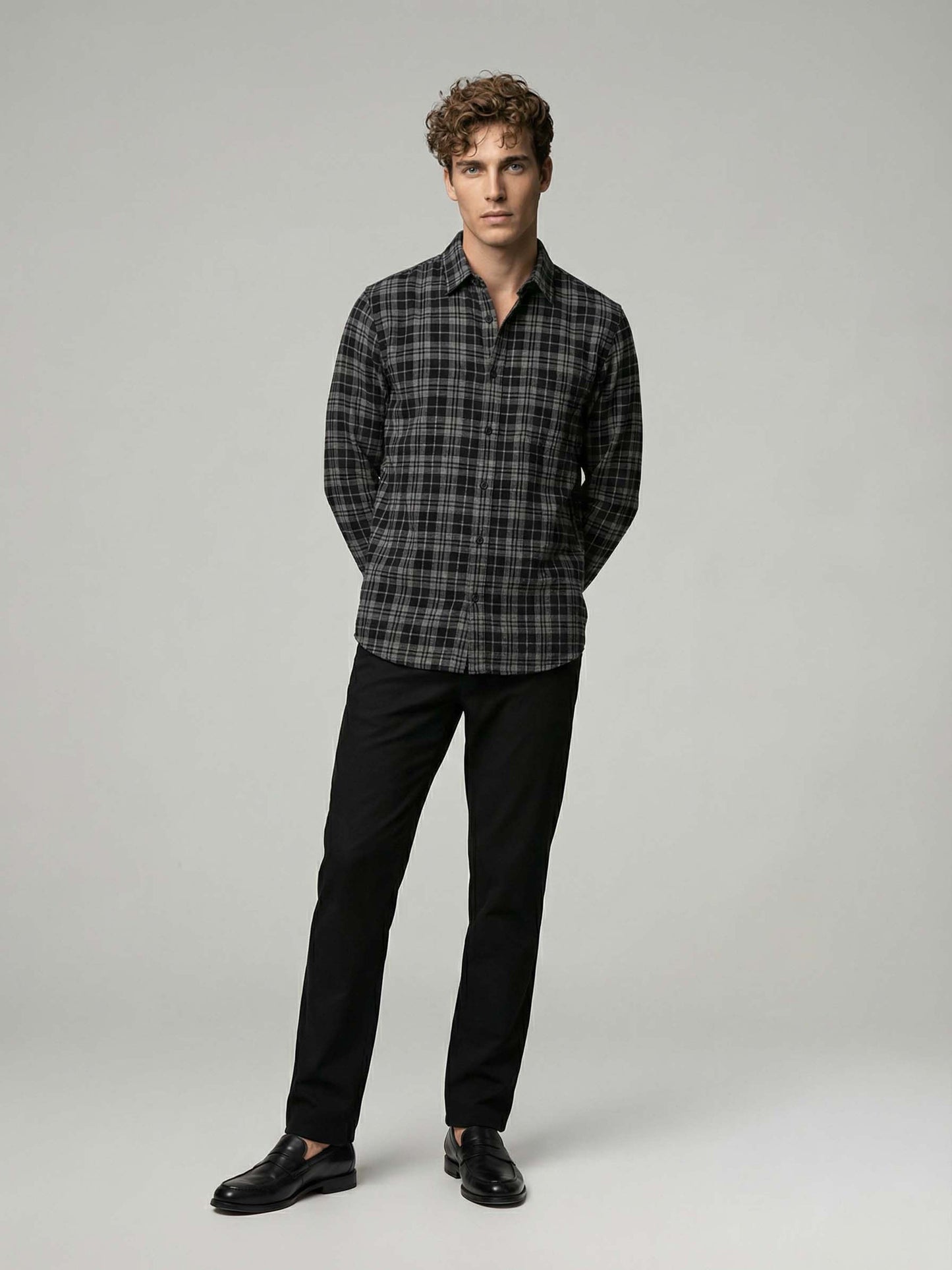 Celio* Men Black Checked Regular Fit Polyester Shirts