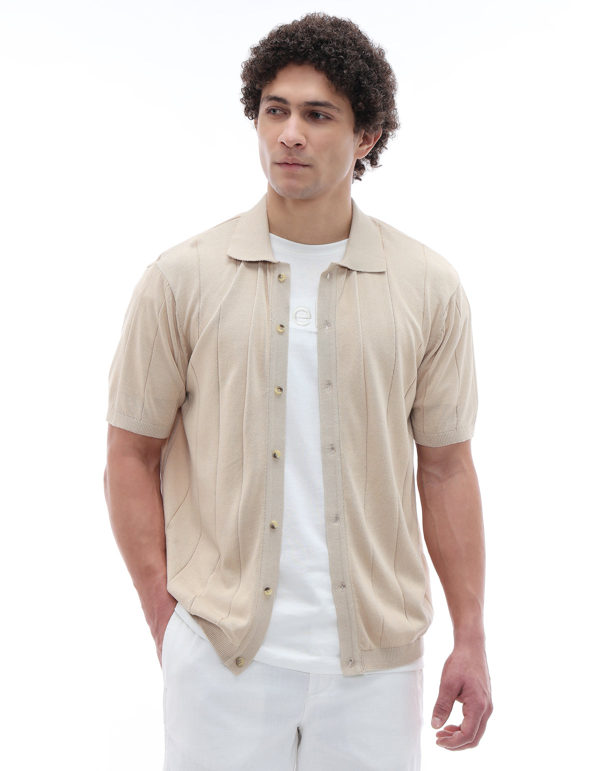 Regular Fit 100% Cotton Regular Collar T-Shirt - Beige
