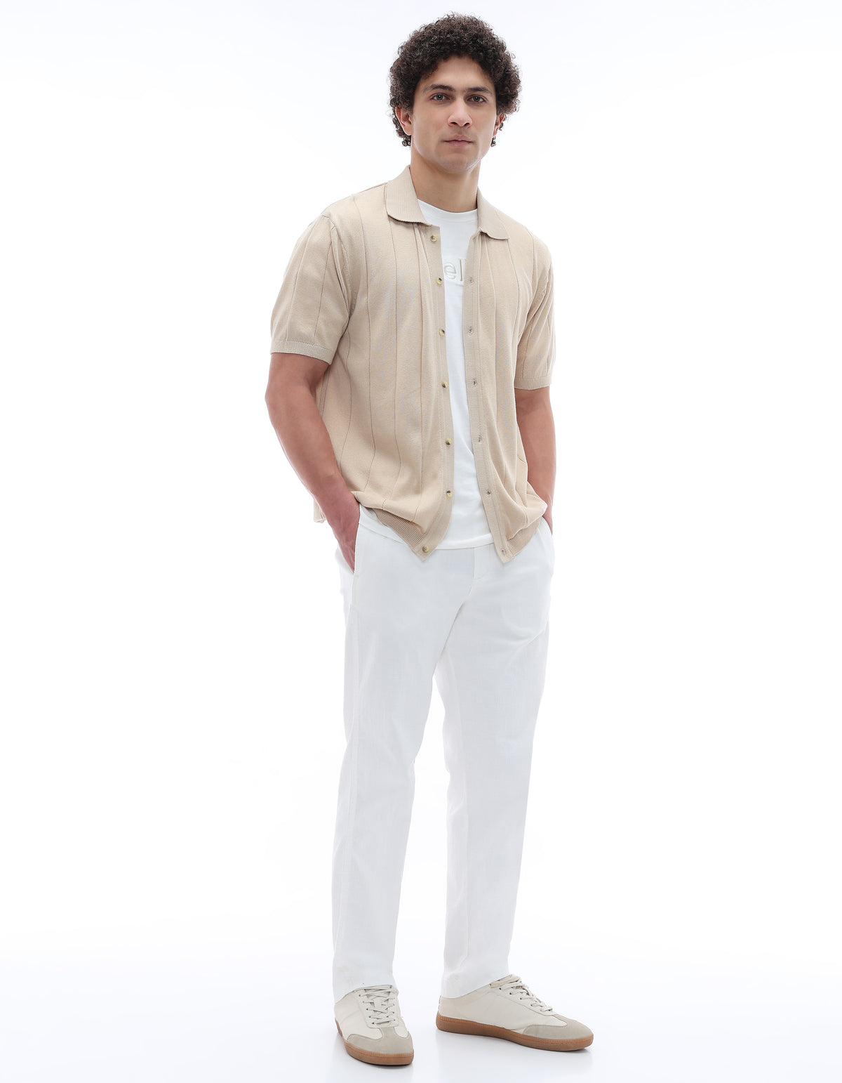 Regular Fit 100% Cotton Regular Collar T-Shirt - Beige