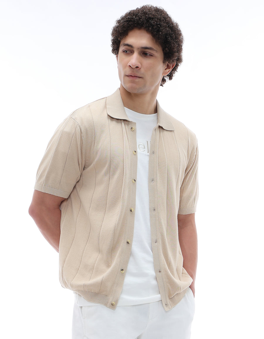 Regular Fit 100% Cotton Regular Collar T-Shirt - Beige