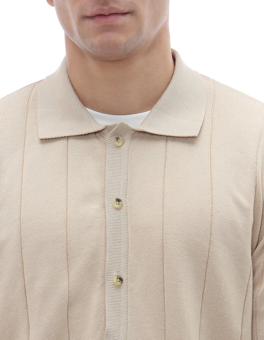 Regular Fit 100% Cotton Regular Collar T-Shirt - Beige