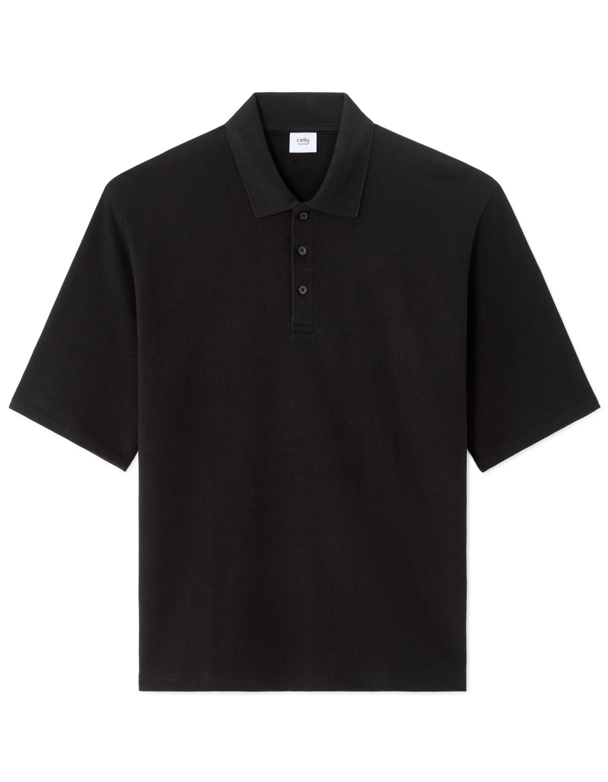 Oversized Fit Stretch Cotton Polo Collar T-Shirt - Black