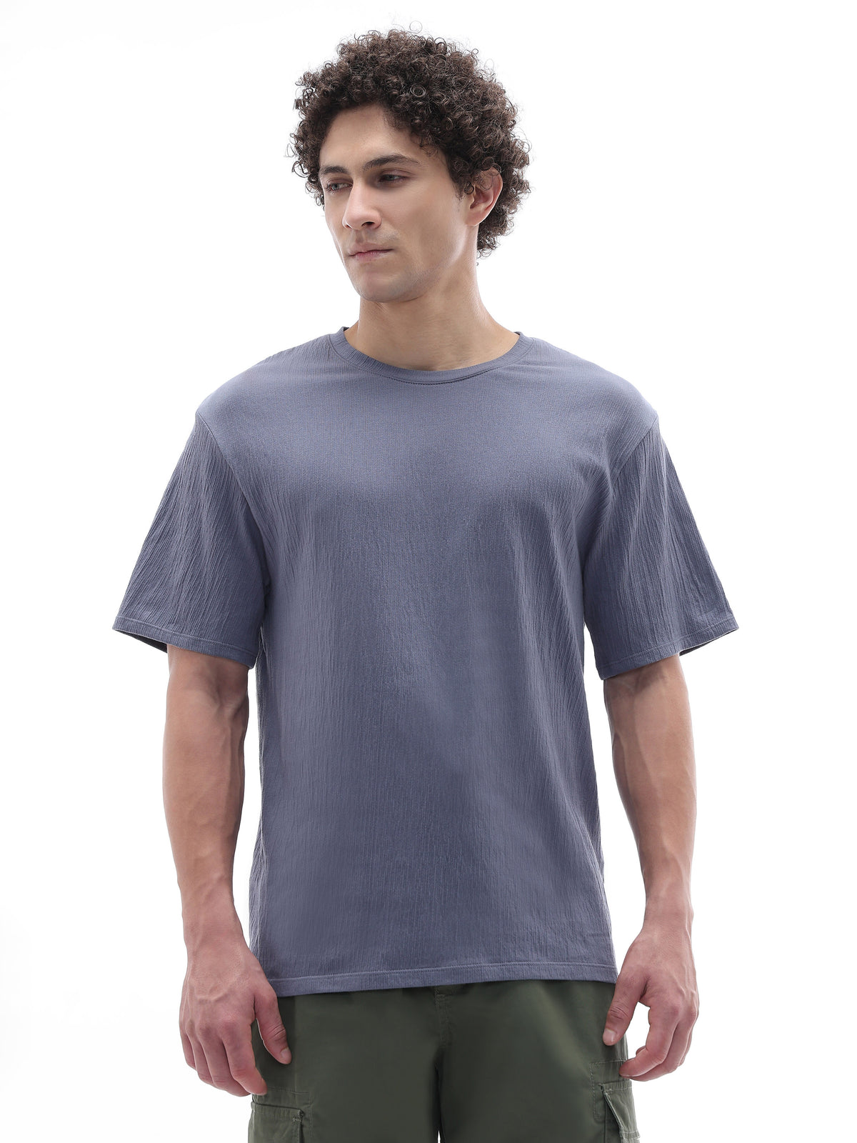 Boxy Fit Crew Neck T-Shirt - Blue
