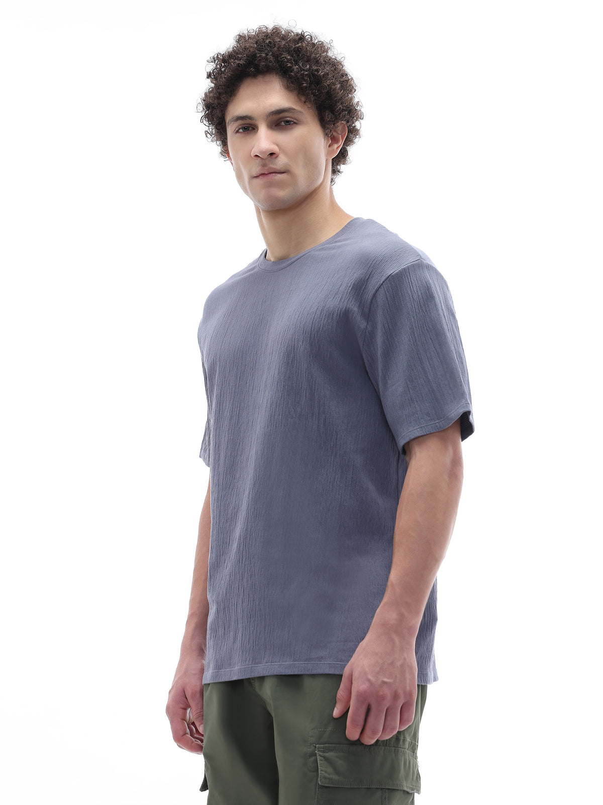 Boxy Fit Crew Neck T-Shirt - Blue