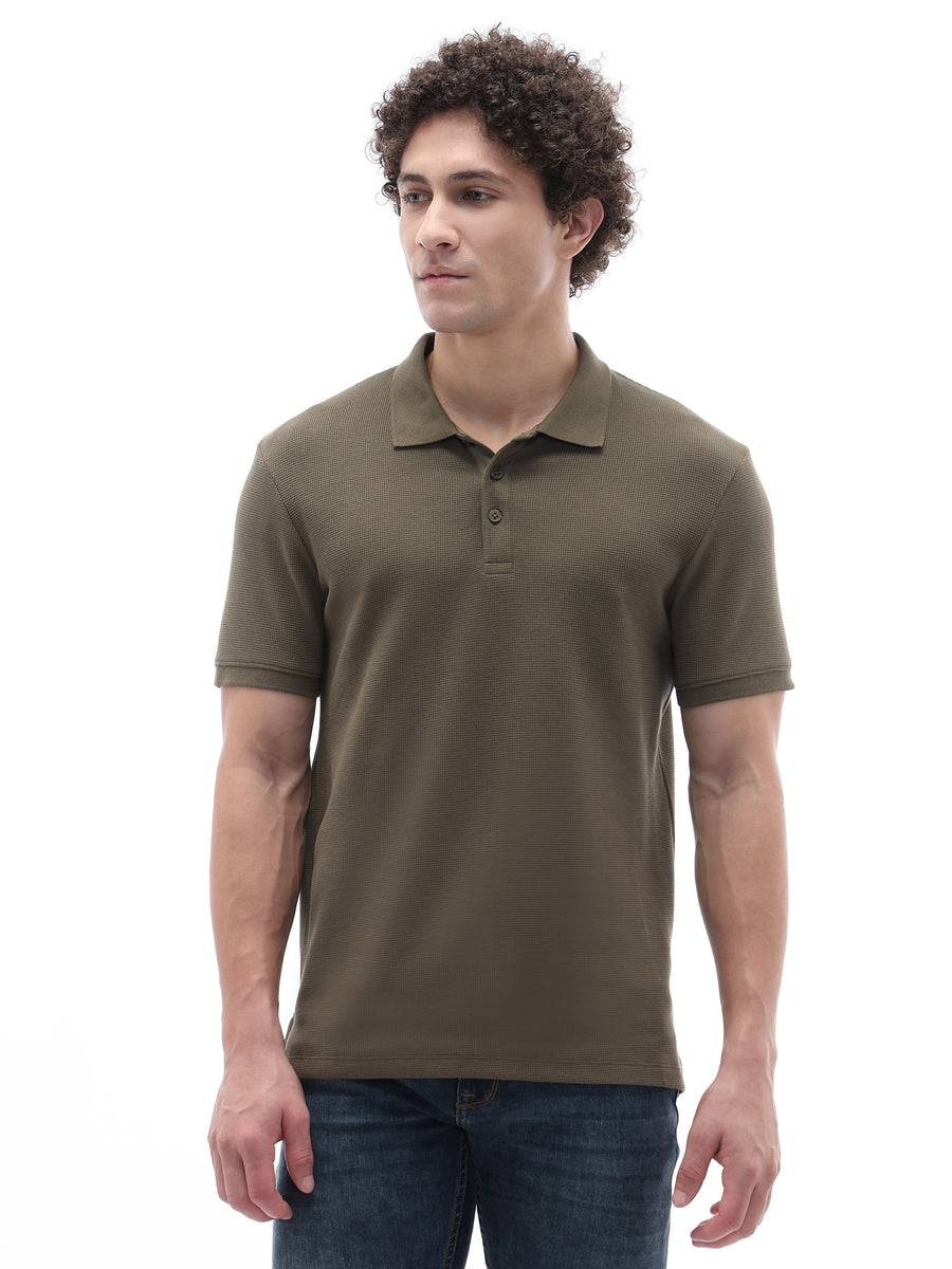 Straight Fit Structured T-Shirt - Olive Green