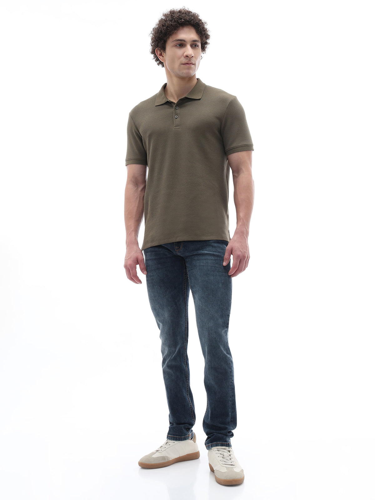 Straight Fit Structured T-Shirt - Olive Green
