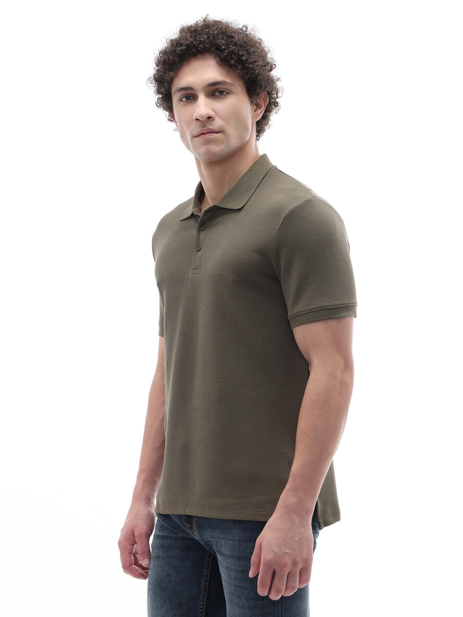 Straight Fit Structured T-Shirt - Olive Green