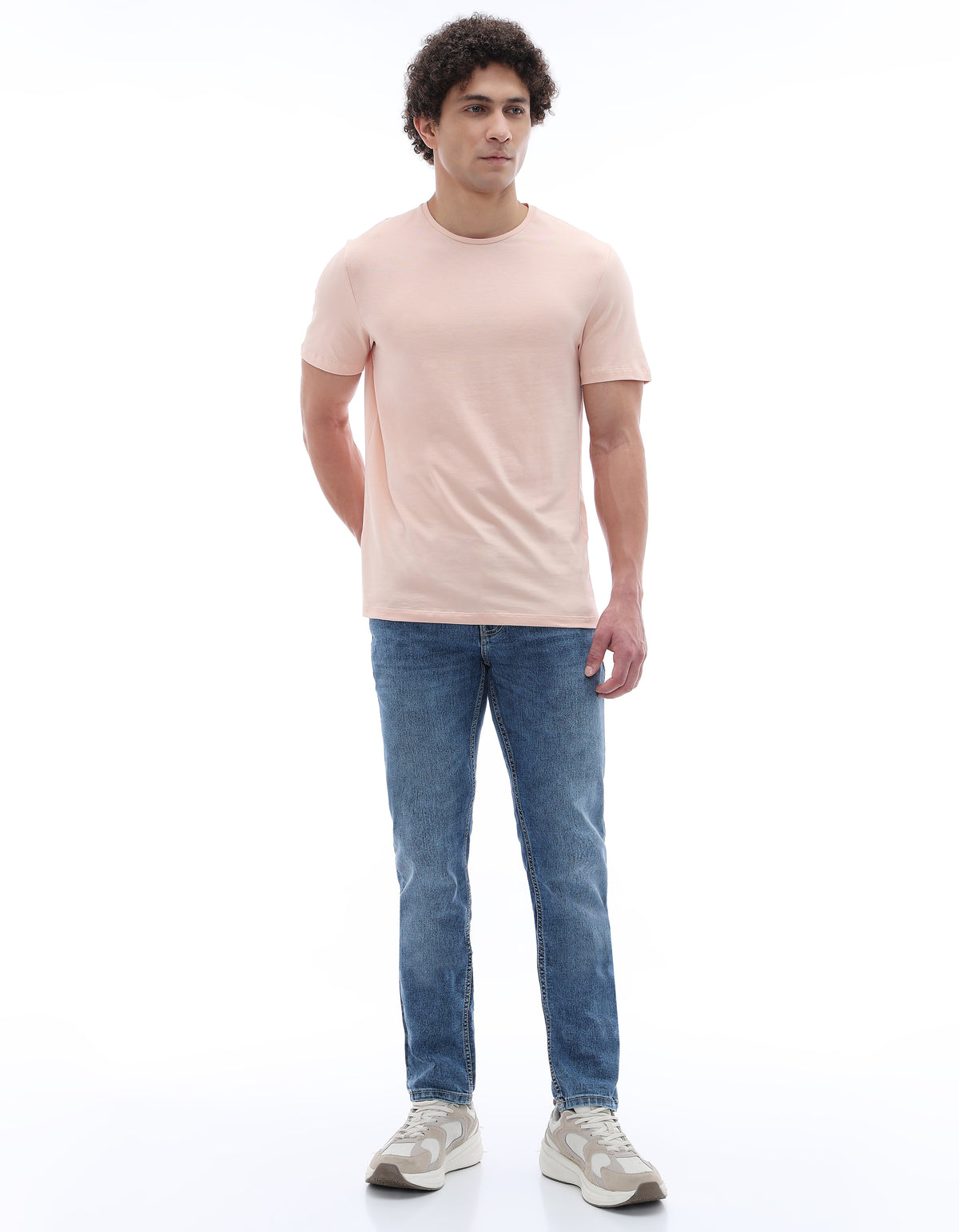Slim Fit Stretch Cotton Crew Neck T-Shirt - Pink