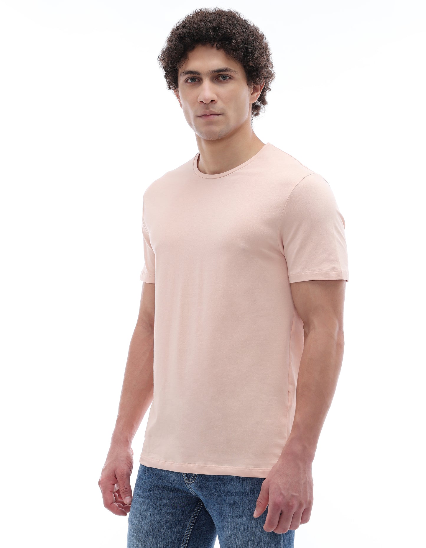 Slim Fit Stretch Cotton Crew Neck T-Shirt - Pink