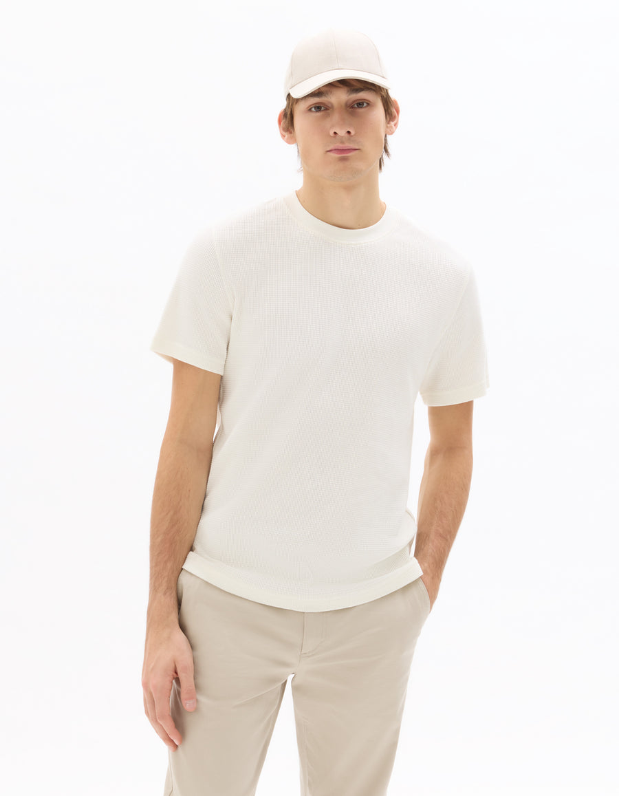 Boxy Fit Stretch Cotton Crew Neck T-Shirt - Beige