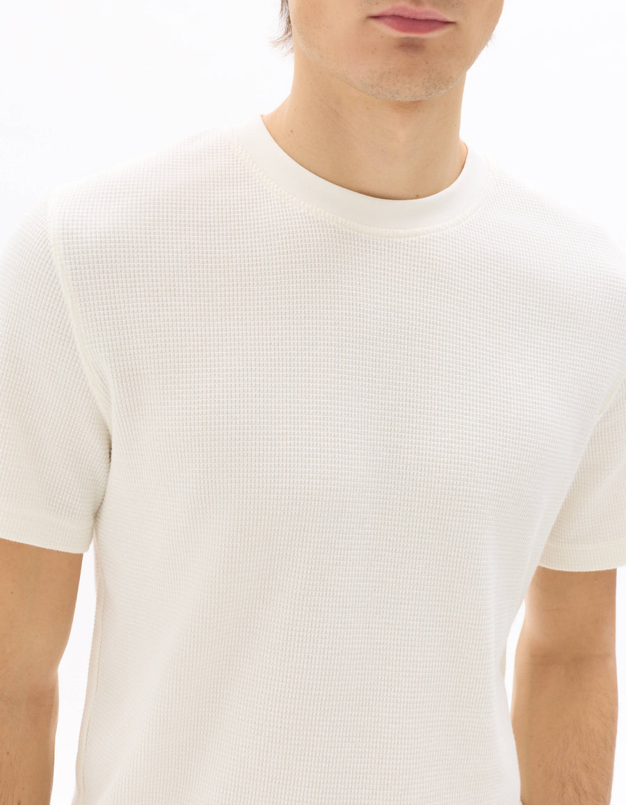 Boxy Fit Stretch Cotton Crew Neck T-Shirt - Beige