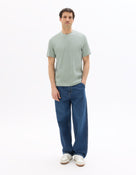 Boxy Fit Stretch Cotton Crew Neck T-Shirt - Green