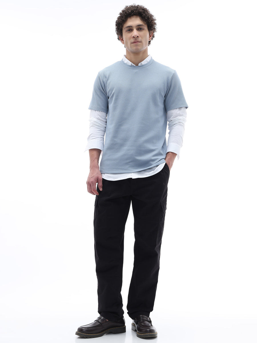 Regular Fit Structured T-Shirt - Blue