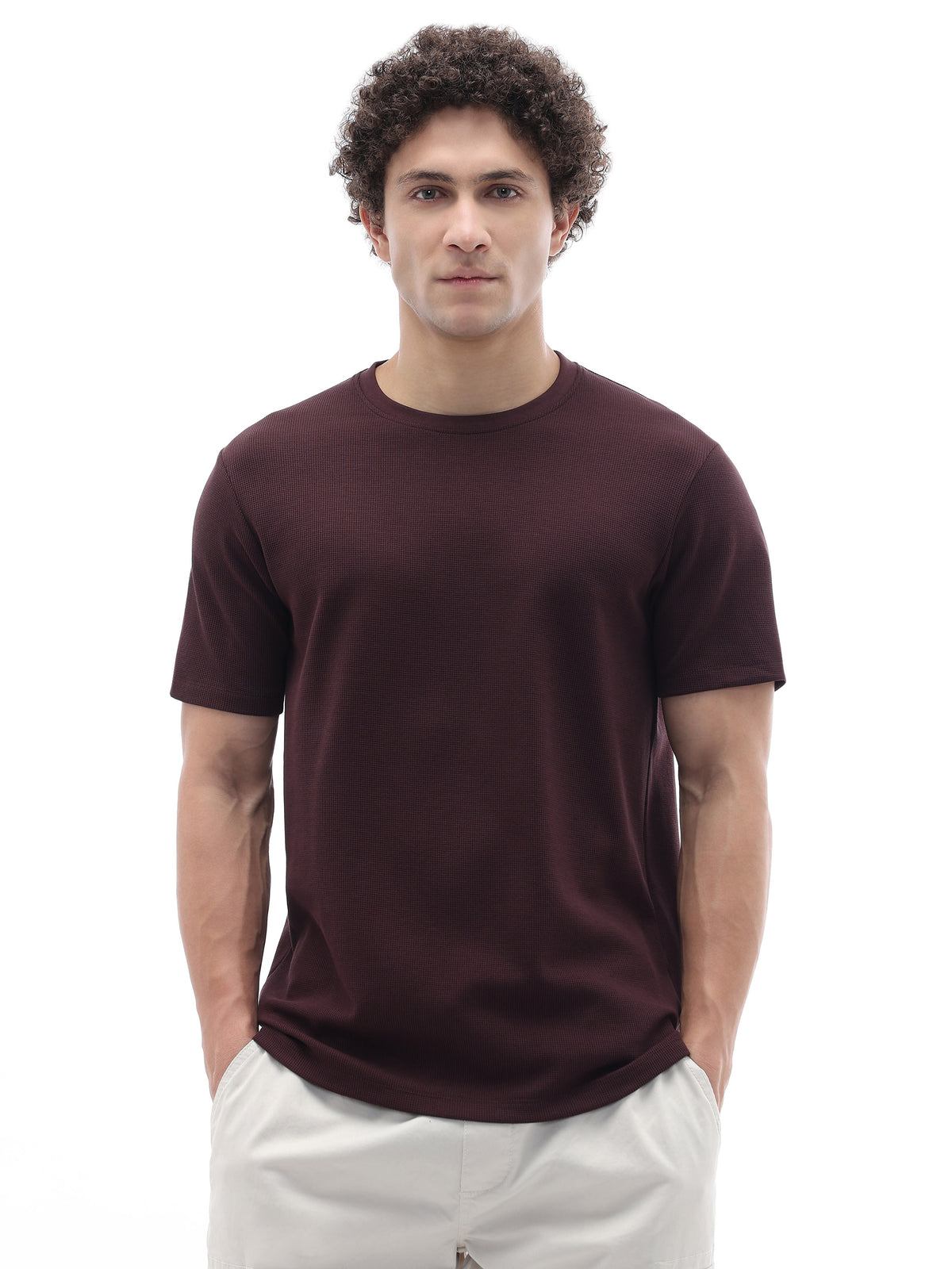 Regular Fit Structured T-Shirt - Brown