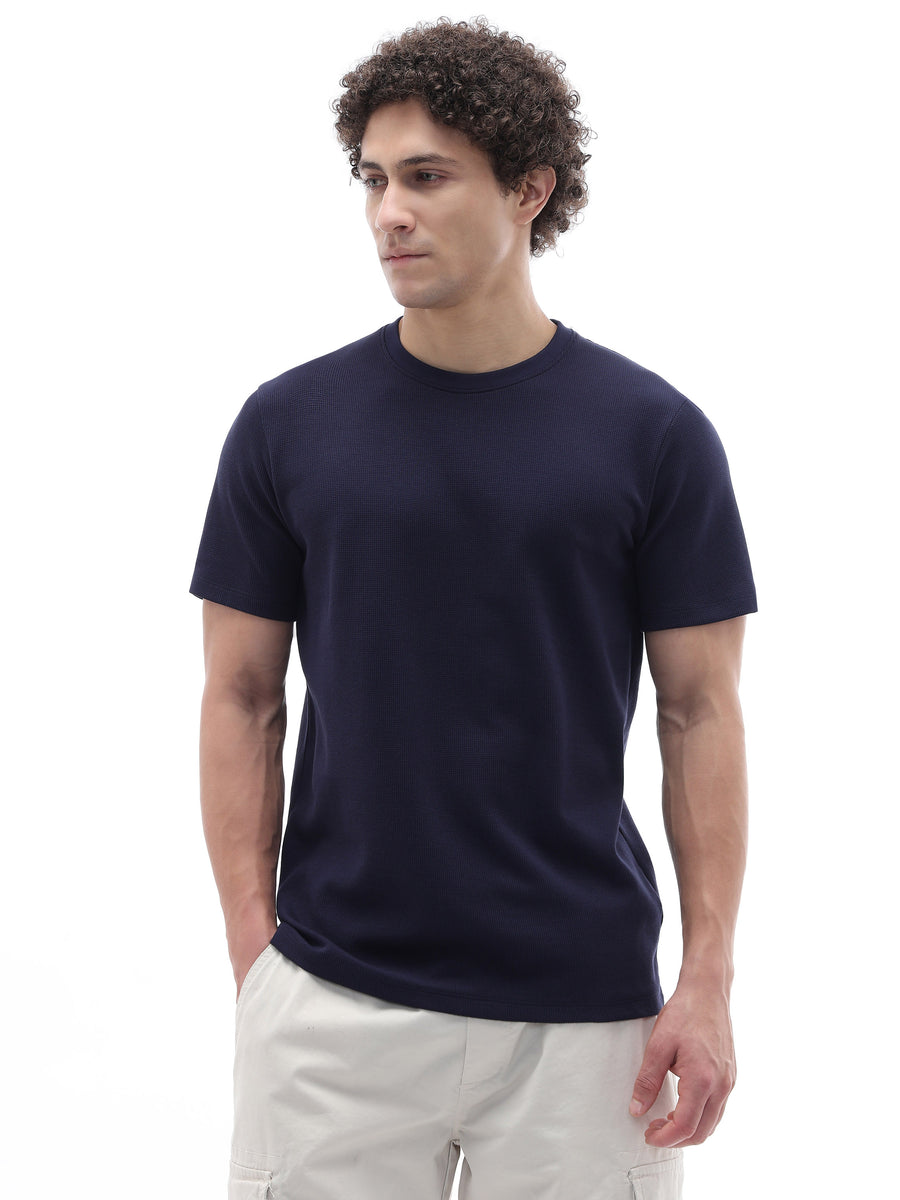 Regular Fit Structured T-Shirt - Navy Blue