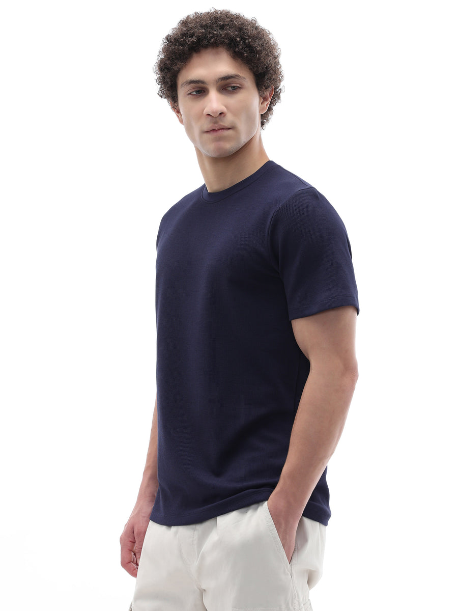 Regular Fit Structured T-Shirt - Navy Blue