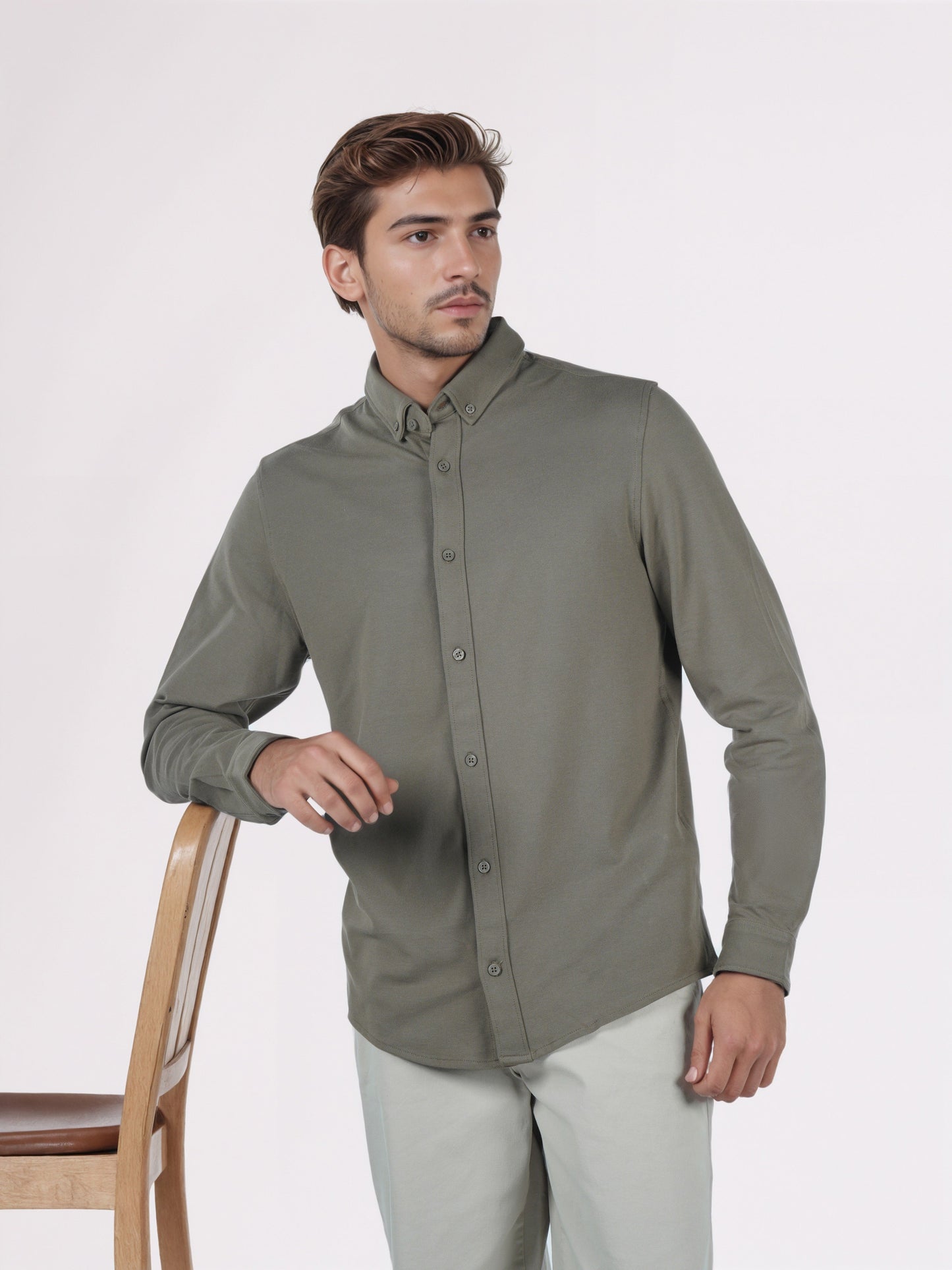 Celio* Men Olive Solid Regular Fit Cotton Shirts