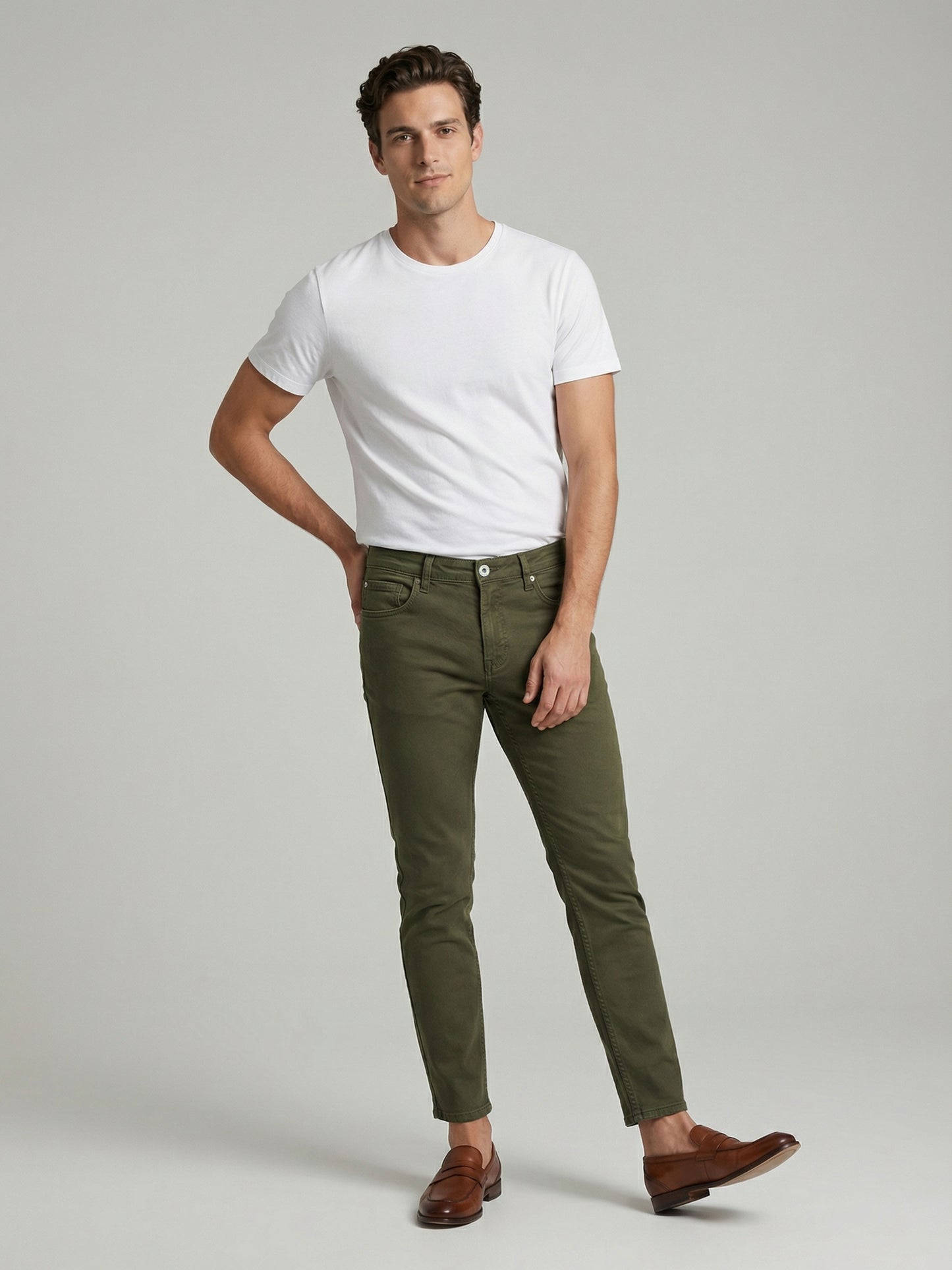 Celio* Men Olive Solid Slim Fit Cotton Jeans