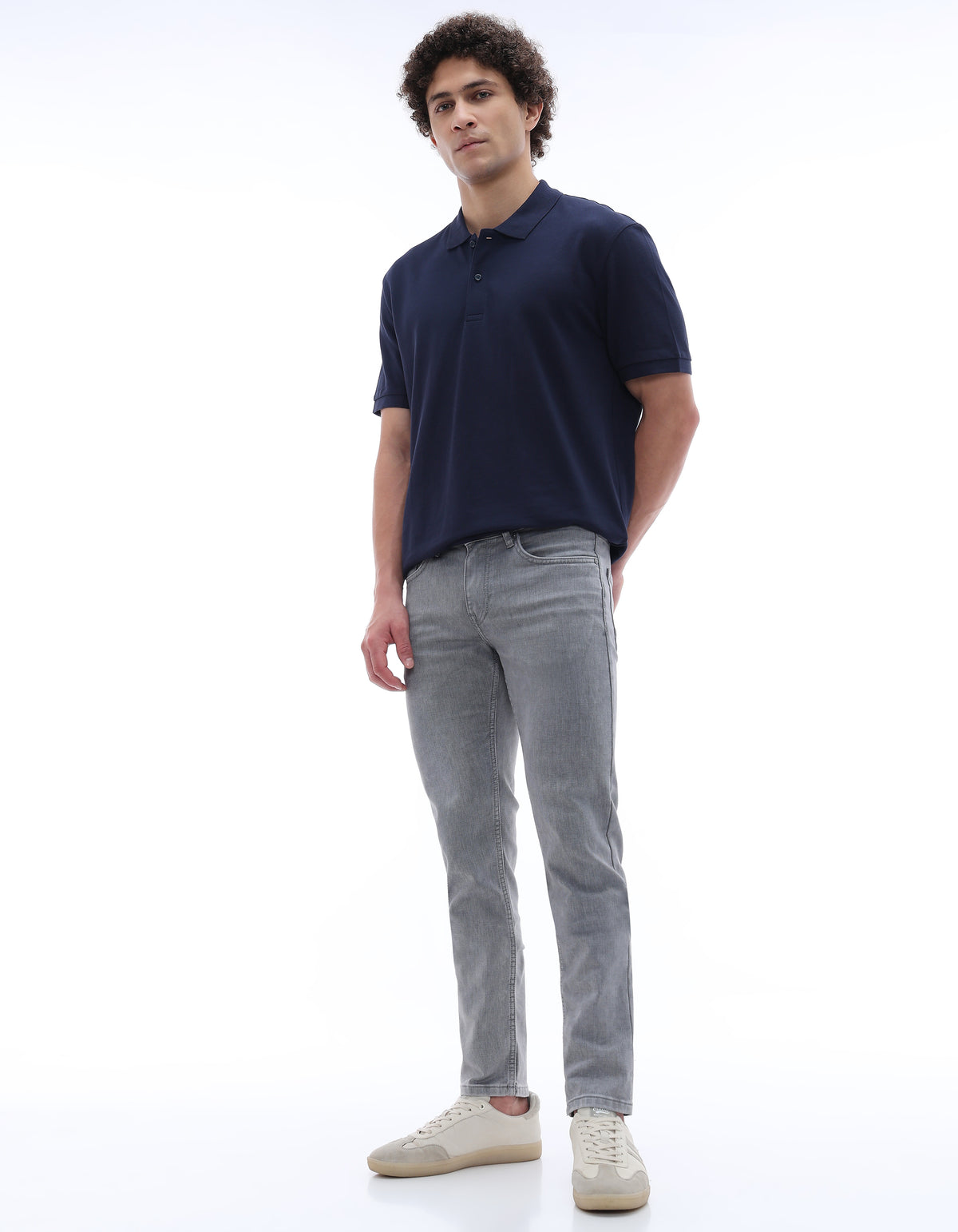 Slim Fit Cotton Blend Jeans - Grey