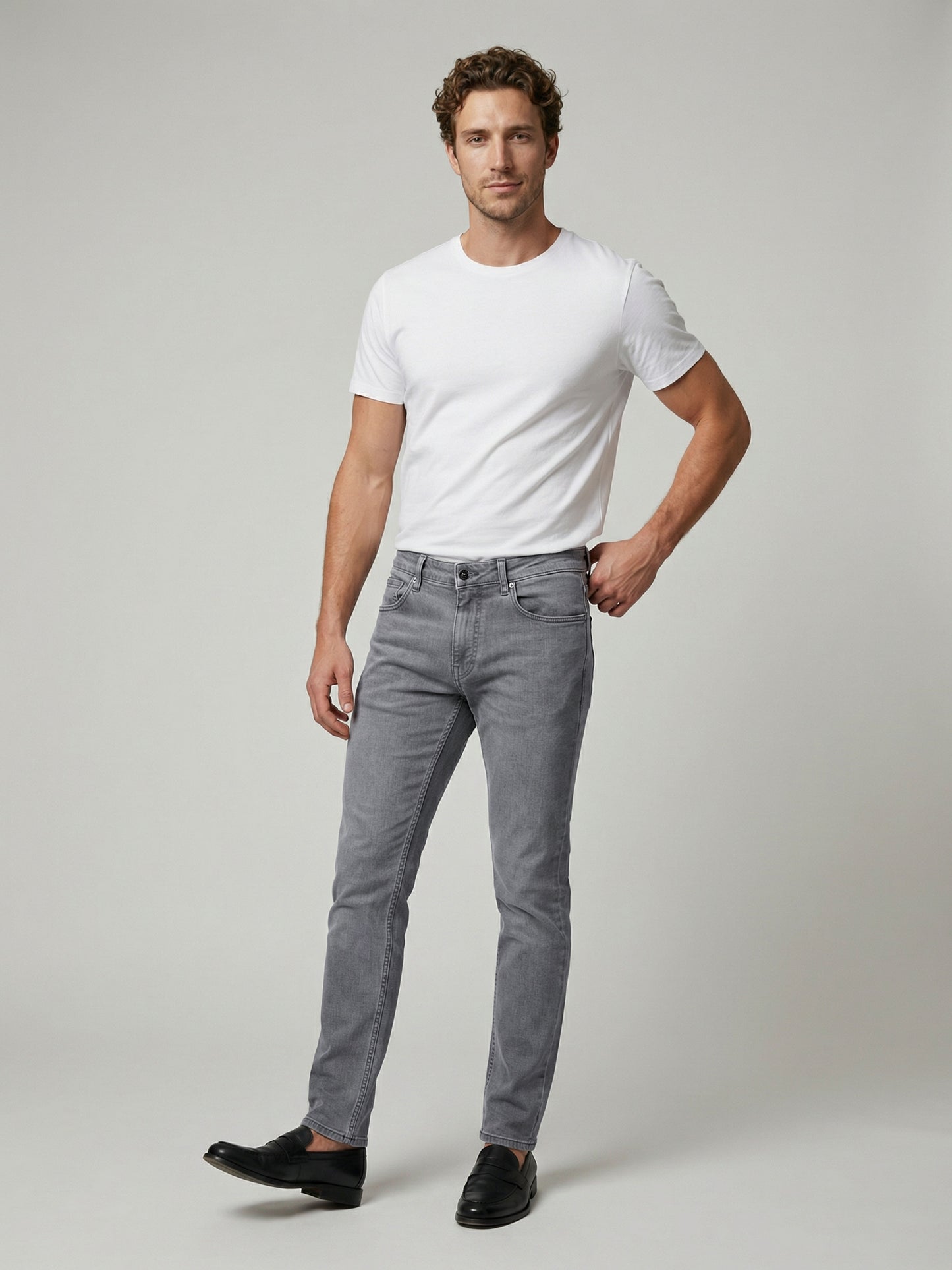 Celio Men Grey Solid Slim Fit Cotton Jeans