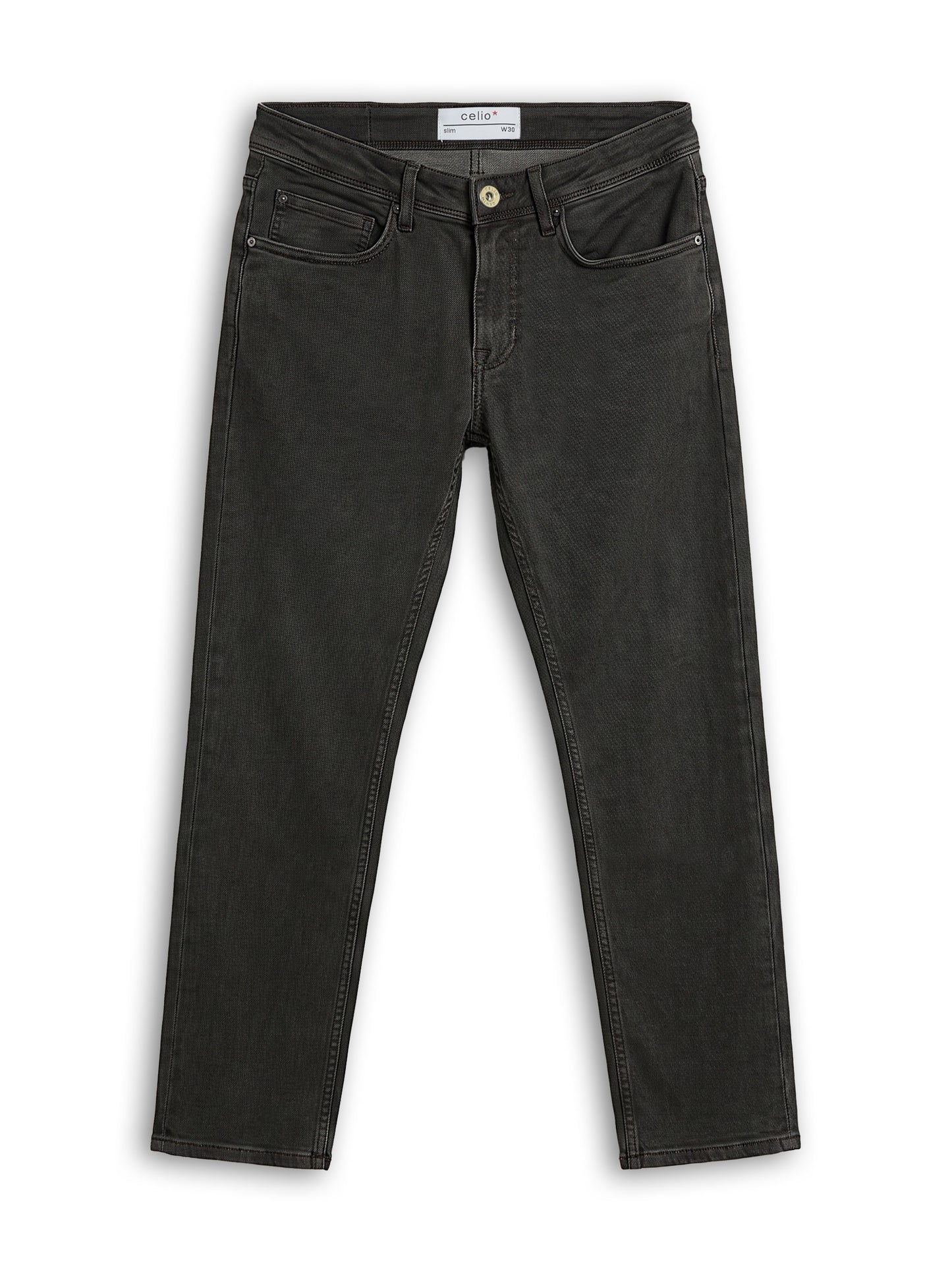 Slim Fit Dobby Jeans - Brown