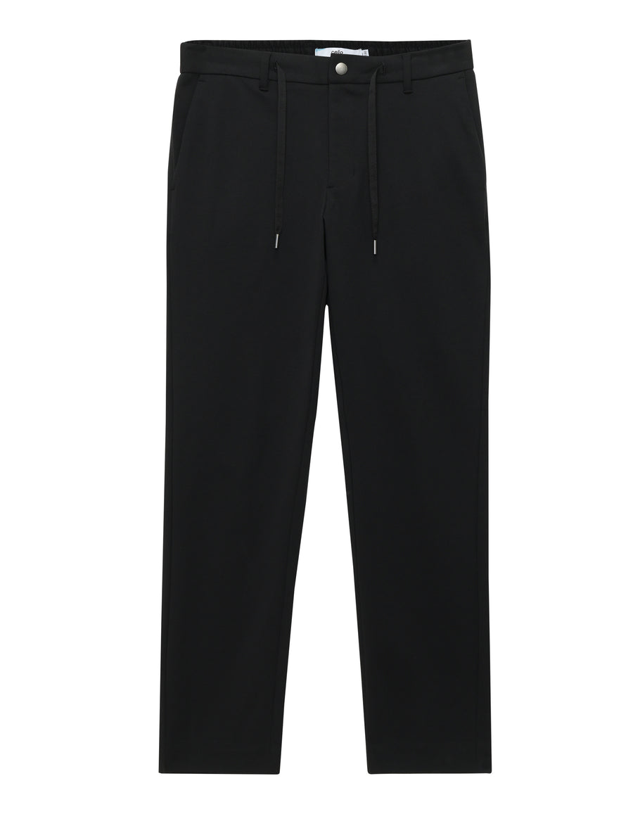 Slim Fit 100% Polyester Dobby Casual Trousers - Black