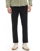 Slim Fit 100% Polyester Dobby Casual Trousers - Black
