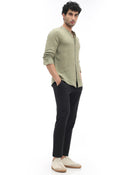 Slim Fit 100% Polyester Dobby Casual Trousers - Black