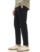 Slim Fit 100% Polyester Dobby Casual Trousers - Black