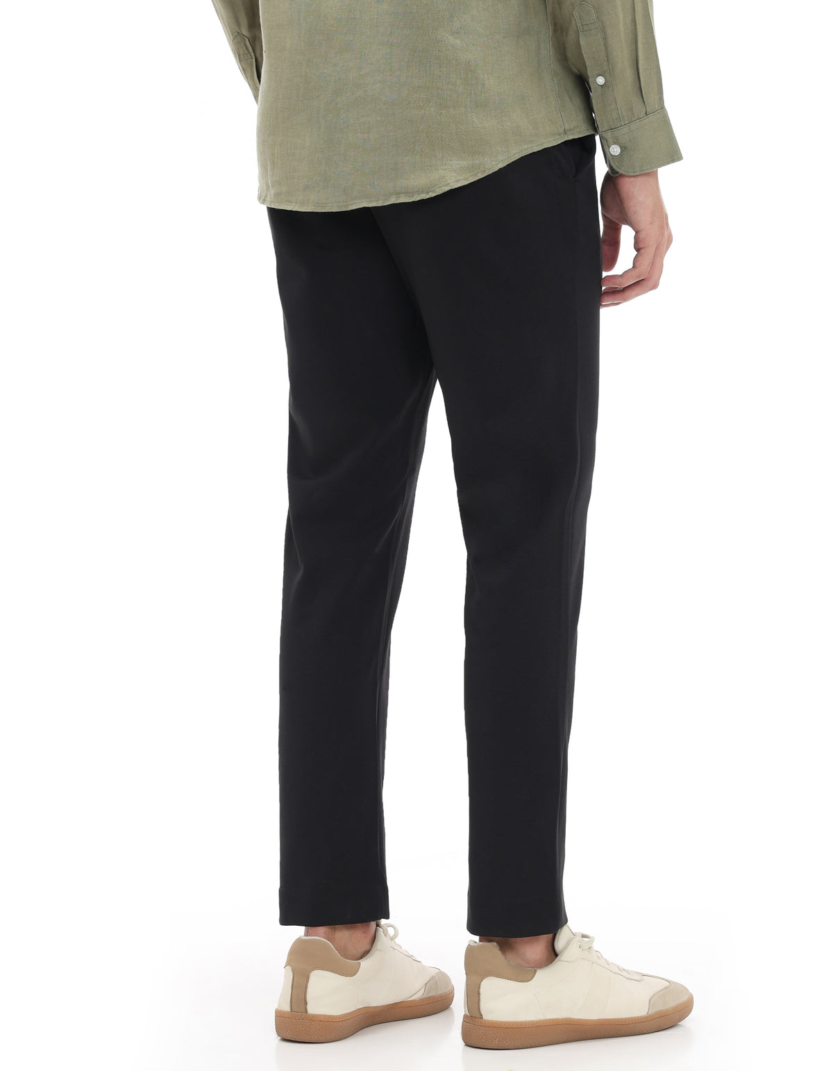 Slim Fit 100% Polyester Dobby Casual Trousers - Black