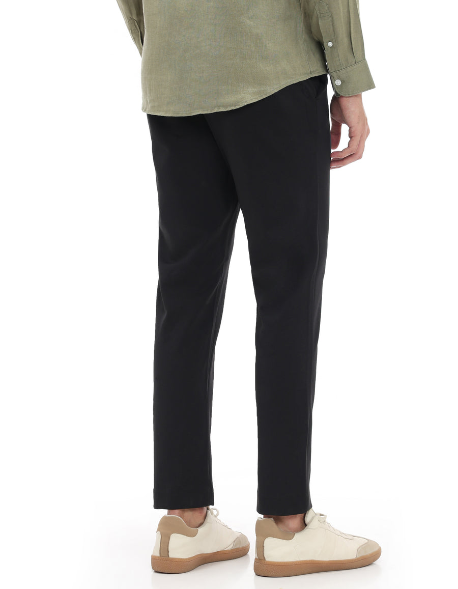 Slim Fit 100% Polyester Dobby Casual Trousers - Black