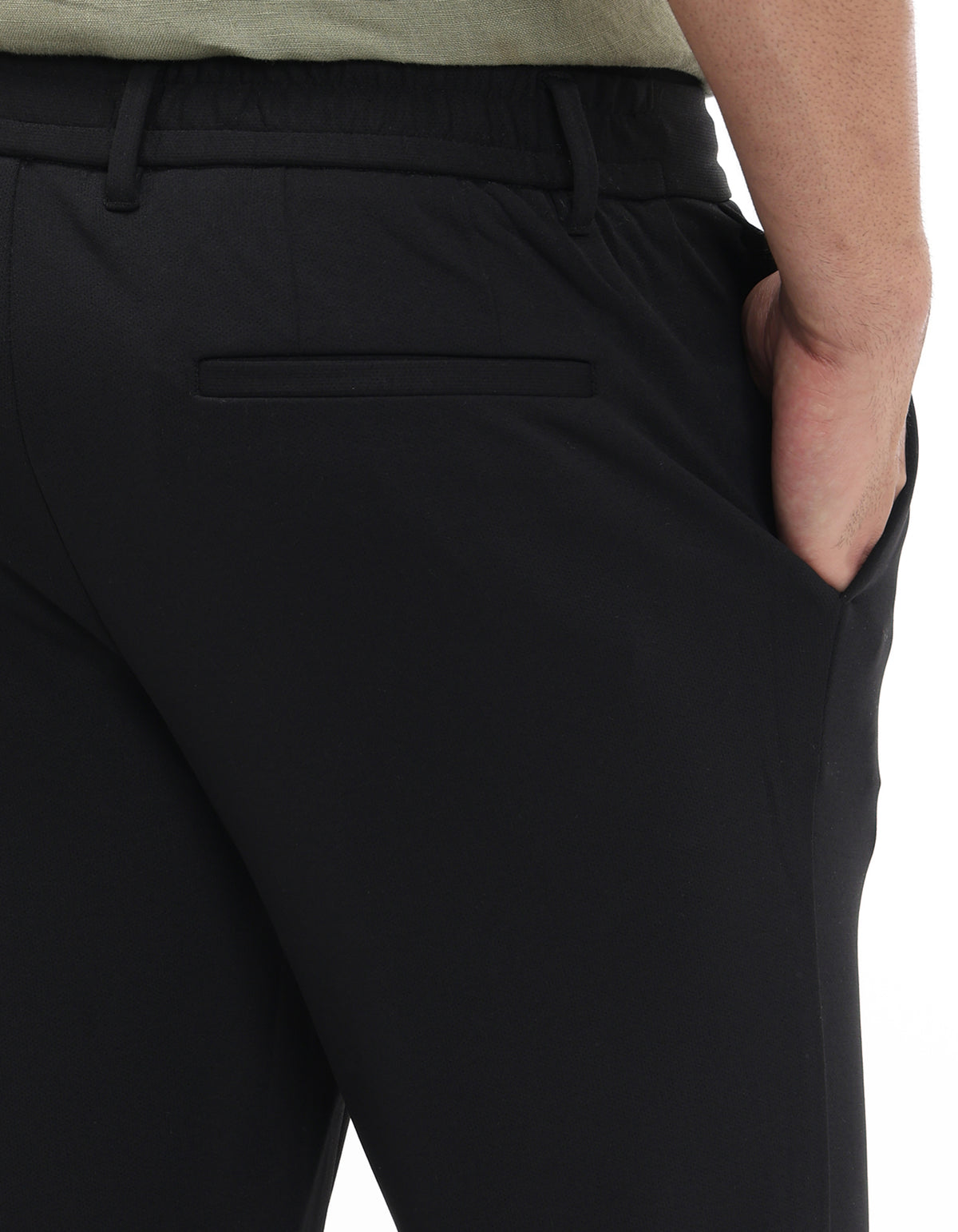 Slim Fit 100% Polyester Dobby Casual Trousers - Black