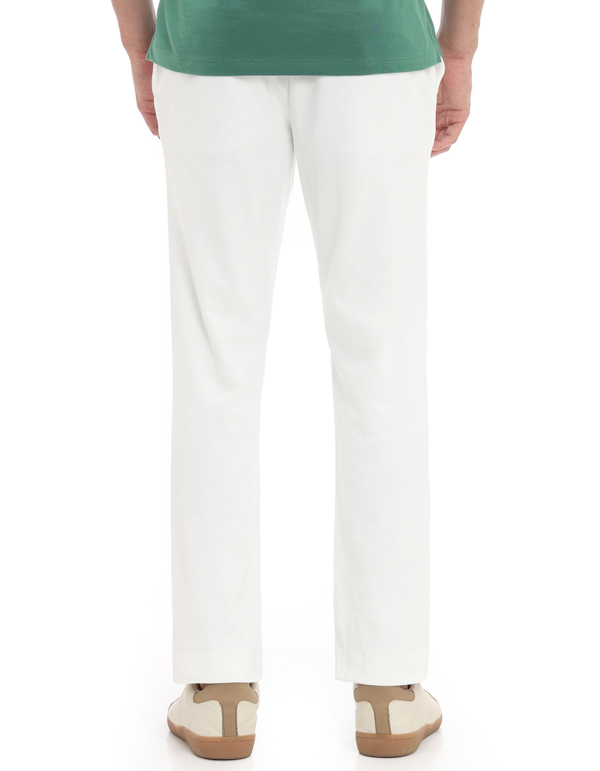 Slim Fit 100% Polyester Dobby Casual Trousers - Off White