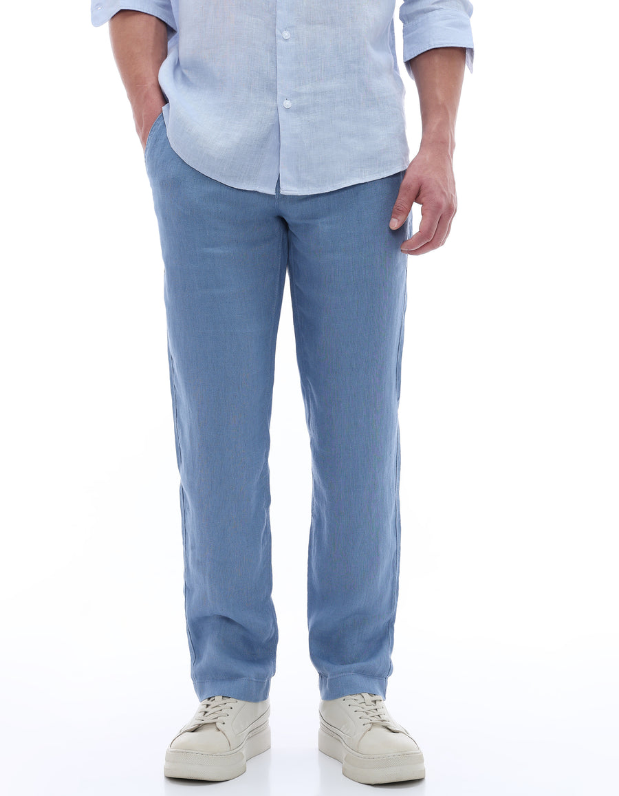Straight Fit 100% Linen Jeans - Blue