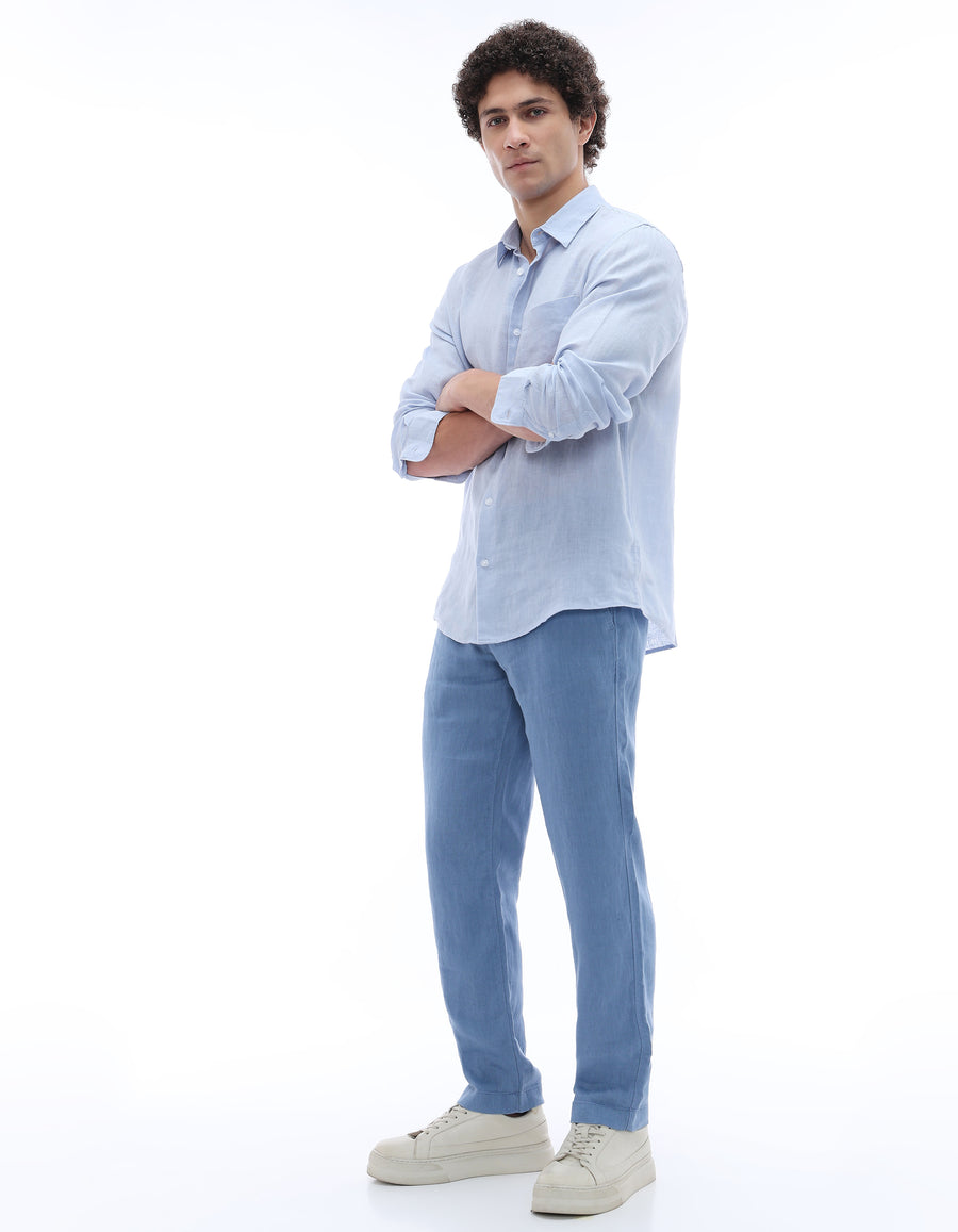 Straight Fit 100% Linen Jeans - Blue
