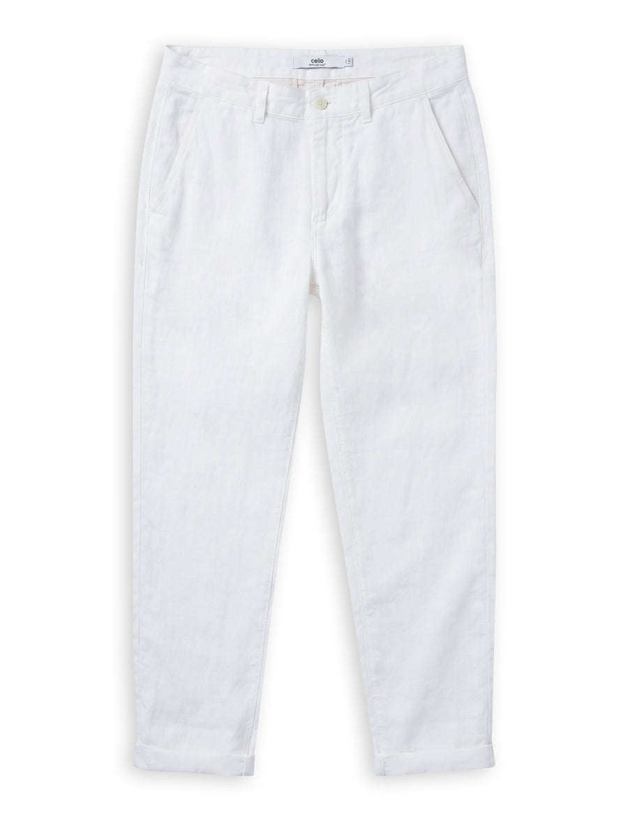 Straight Fit 100% Linen Trousers - White