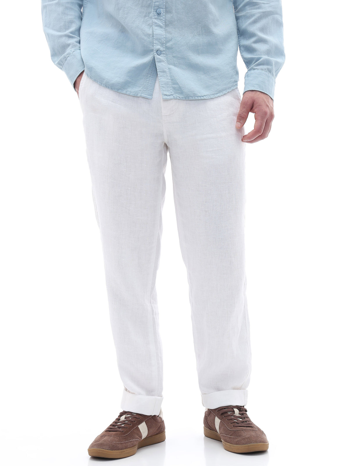 Straight Fit 100% Linen Trousers - White