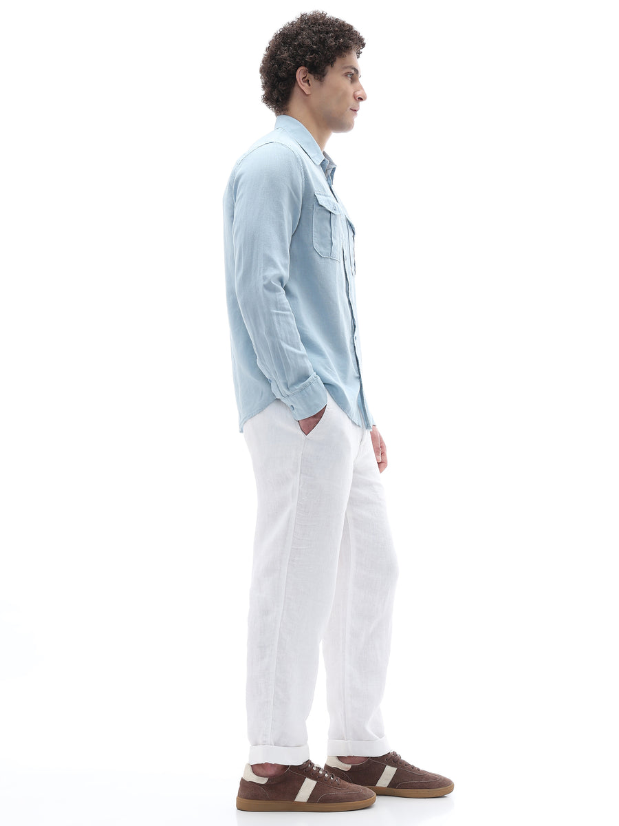 Straight Fit 100% Linen Trousers - White