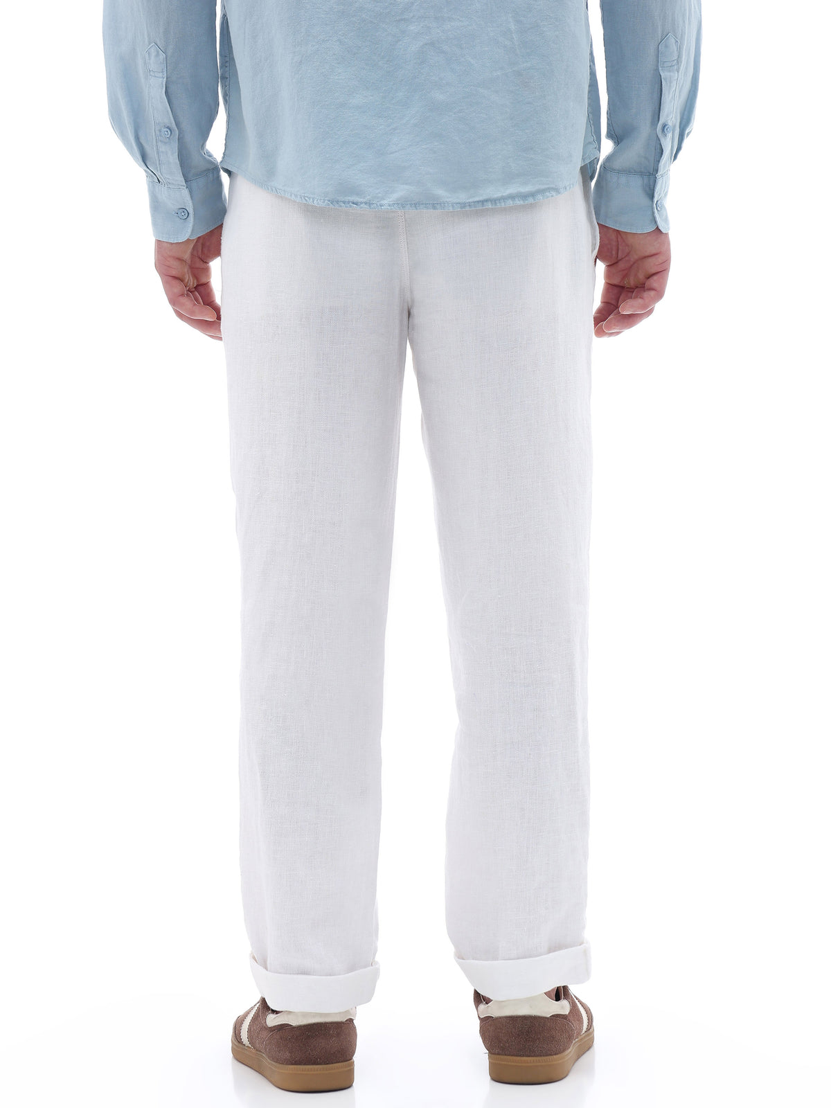 Straight Fit 100% Linen Trousers - White