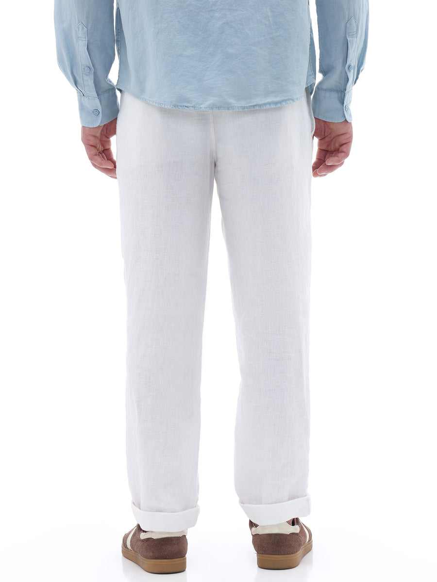 Straight Fit 100% Linen Trousers - White
