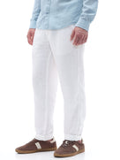 Straight Fit 100% Linen Trousers - White