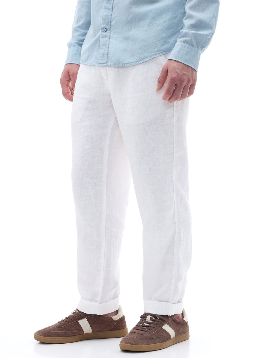 Straight Fit 100% Linen Trousers - White