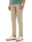 Slim Fit Cotton Blend Solid Casual Trousers - Beige