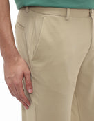 Slim Fit Cotton Blend Solid Casual Trousers - Beige