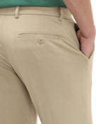 Slim Fit Cotton Blend Solid Casual Trousers - Beige