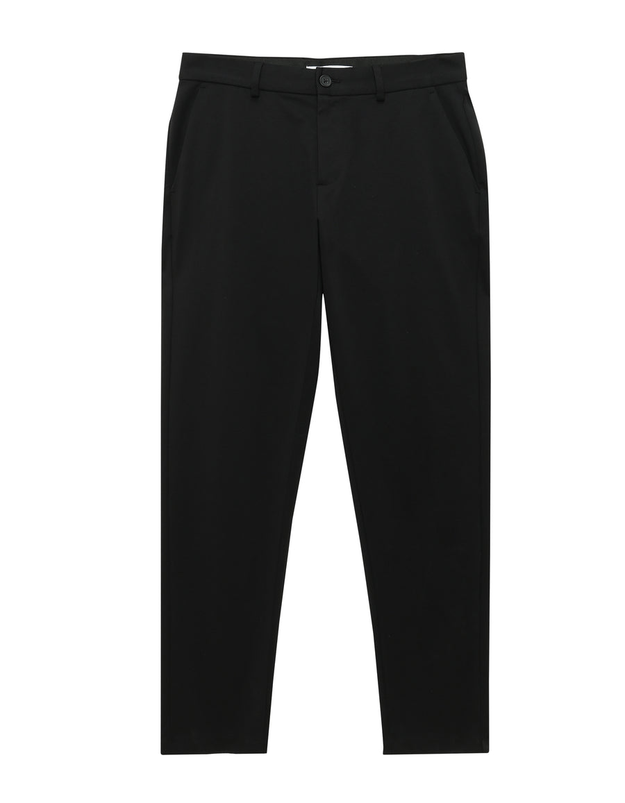 Slim Fit Cotton Blend Solid Casual Trousers - Black