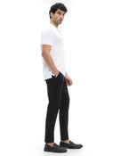 Slim Fit Cotton Blend Solid Casual Trousers - Black