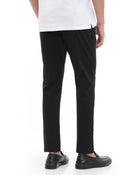 Slim Fit Cotton Blend Solid Casual Trousers - Black
