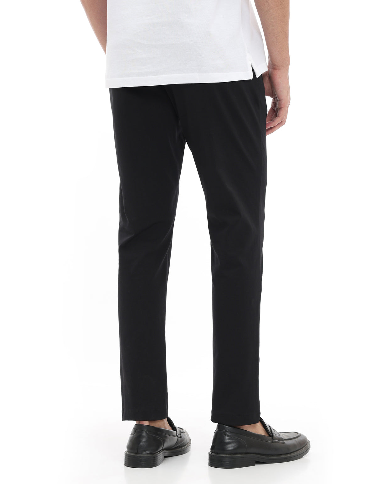 Slim Fit Cotton Blend Solid Casual Trousers - Black